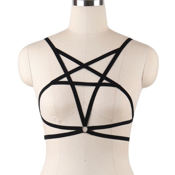 Black Strappy Star Harness Bralette O/S - Picture 2 of 8